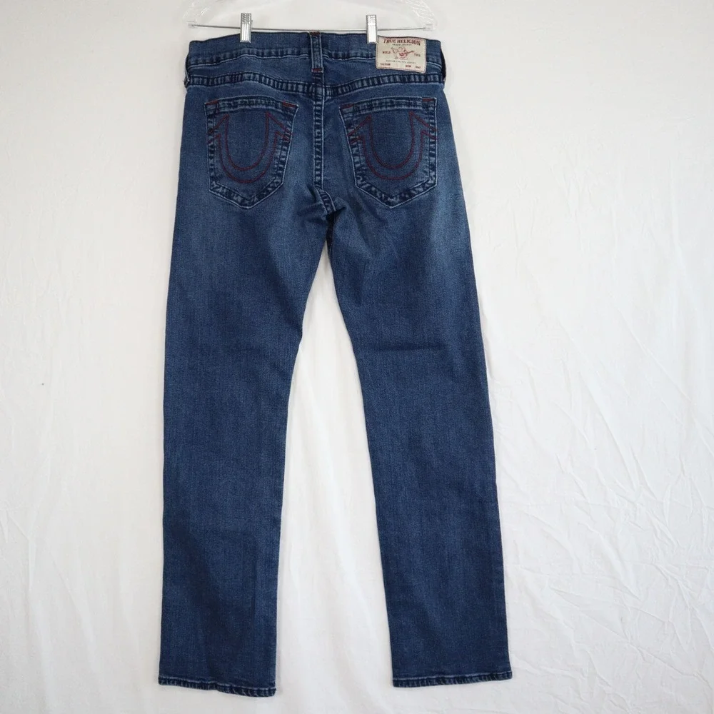 True‎ Religion Jeans Mens 34 Ricky Relaxed Straight Stretch Flex Denim Dark Blue